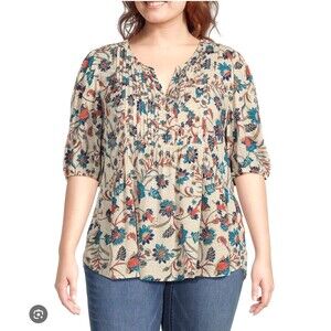 Nurture by Westbound Floral Babydoll Tunic Top 2X Cottage Peasant Earth Fairy